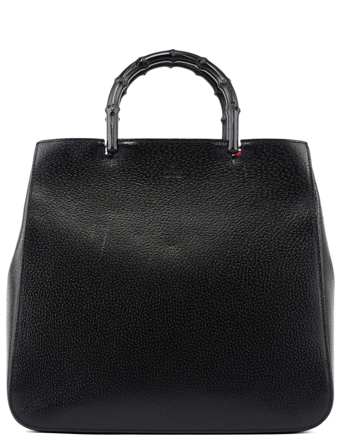 Guci Black Leather Bamboo Tote Red Int