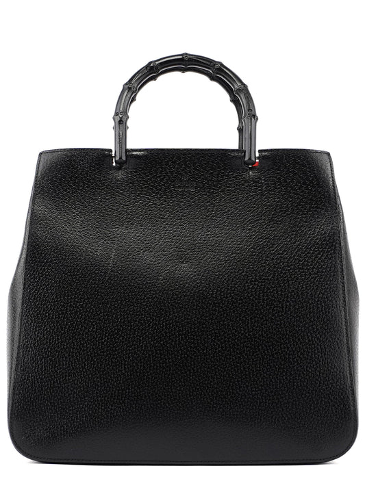 Guci Black Leather Bamboo Tote Red Int