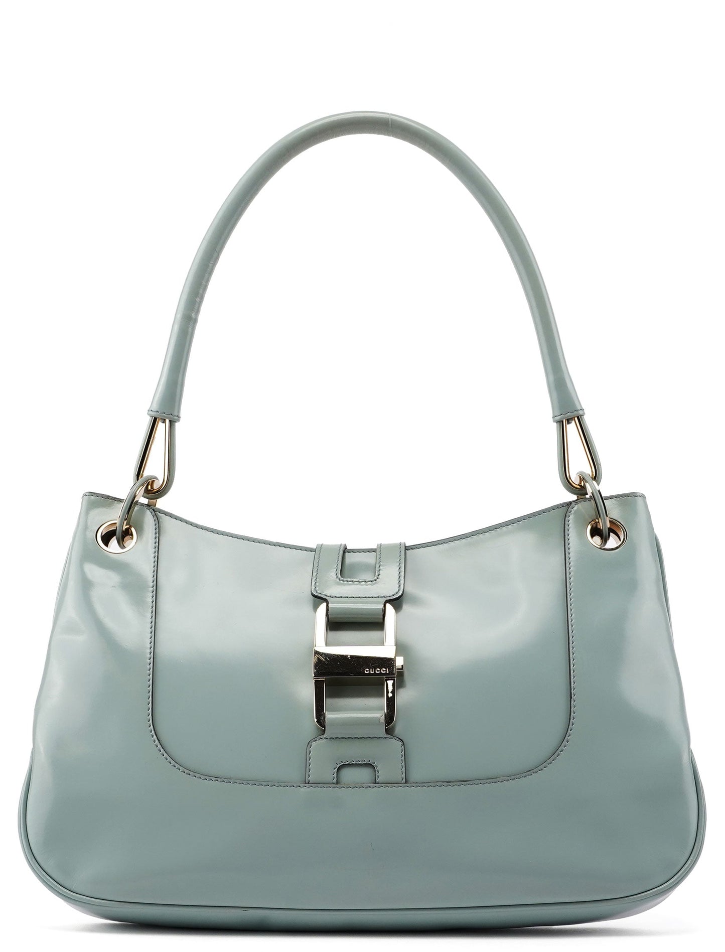 Light Blue Patent Leather Jackie Shoulder Bag