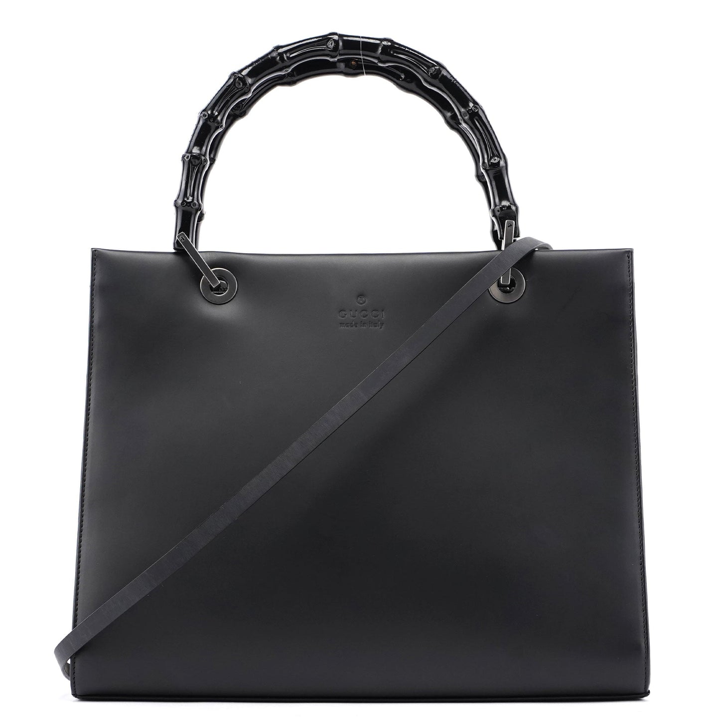 Matte Black Leather Bamboo Tote Bag