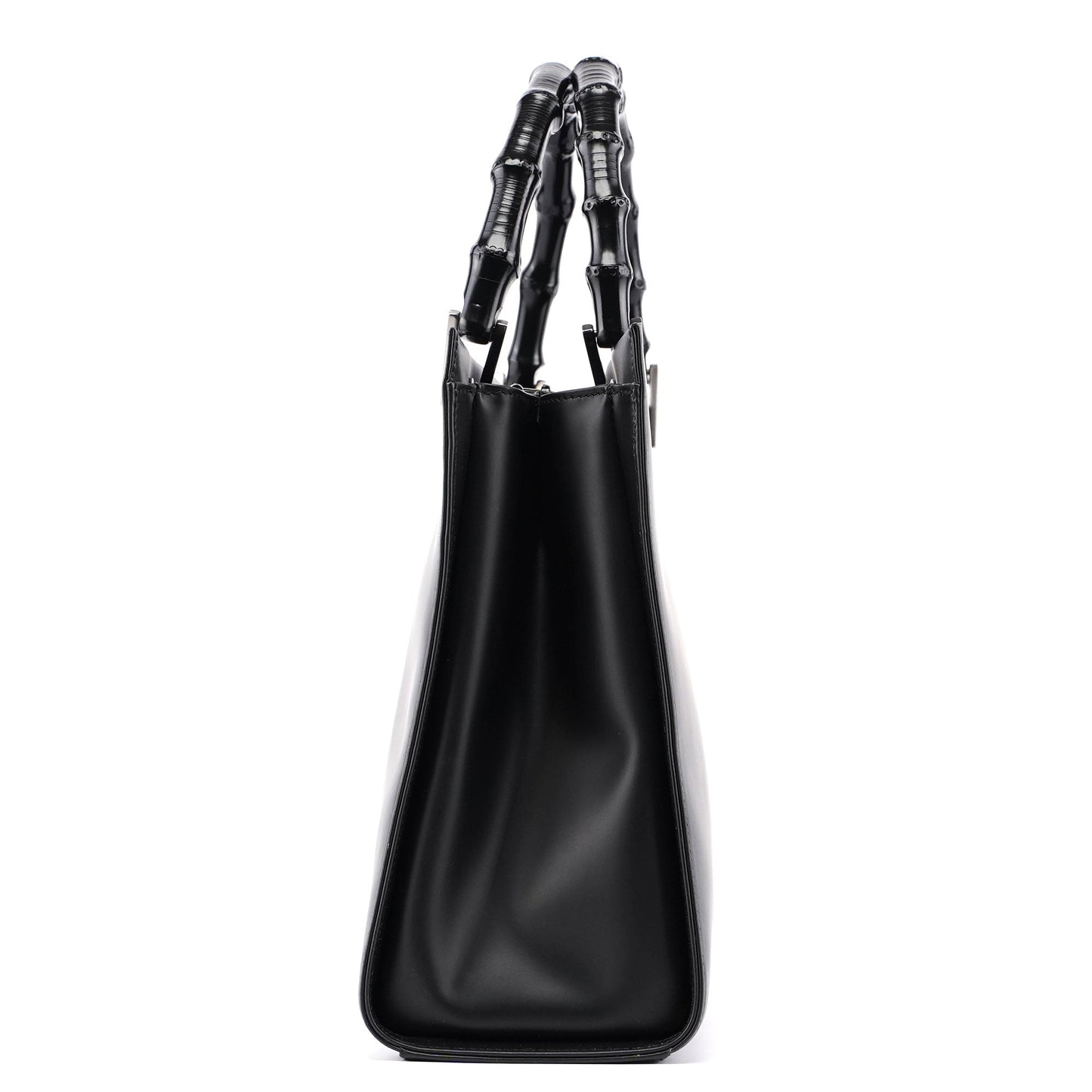 Matte Black Leather Bamboo Tote Bag