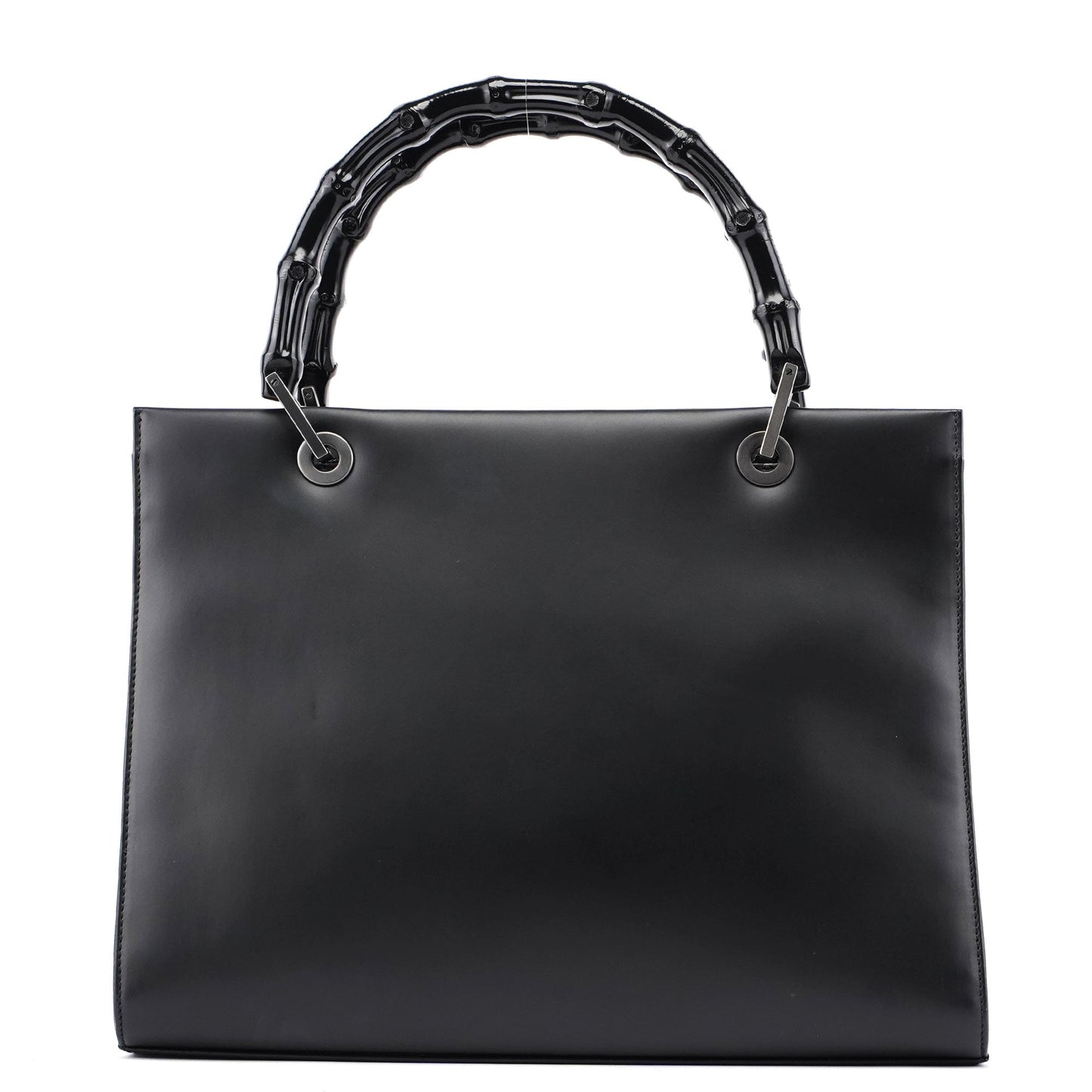 Matte Black Leather Bamboo Tote Bag