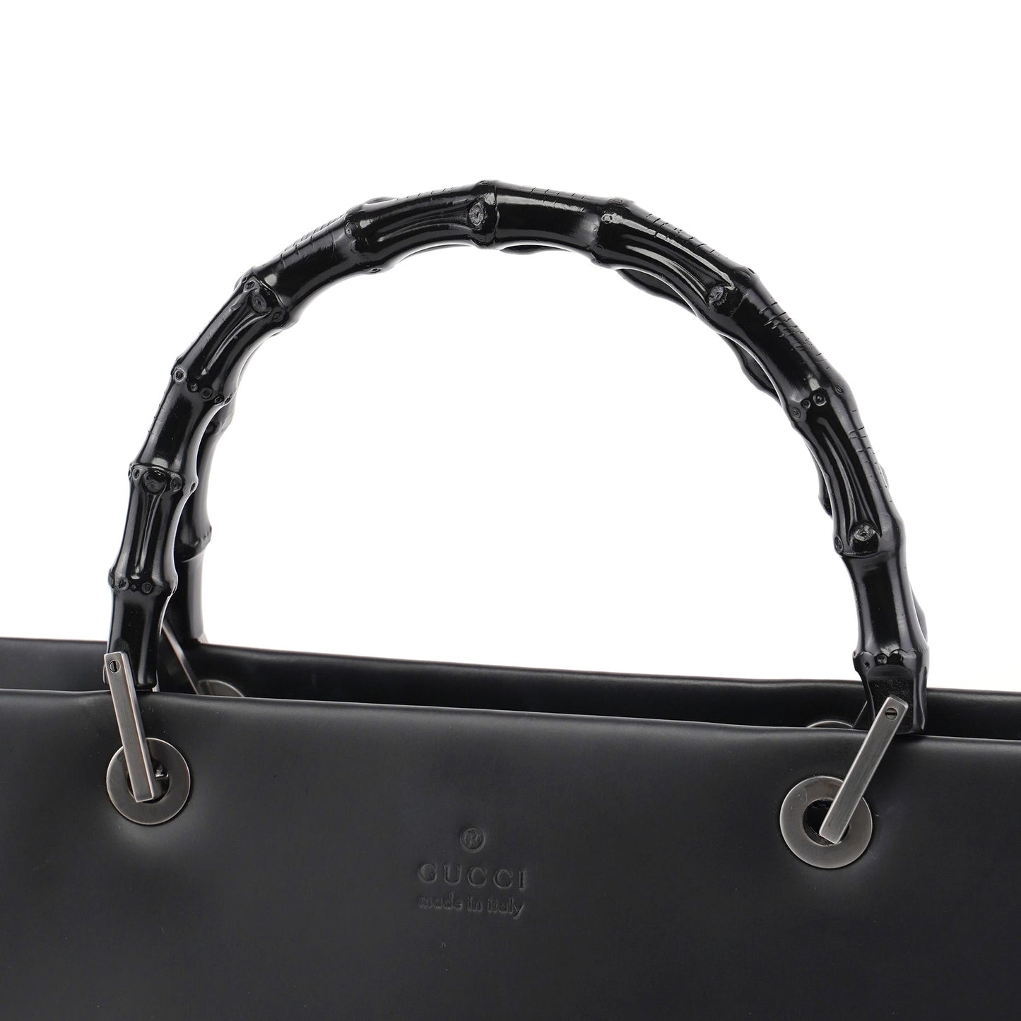 Matte Black Leather Bamboo Tote Bag