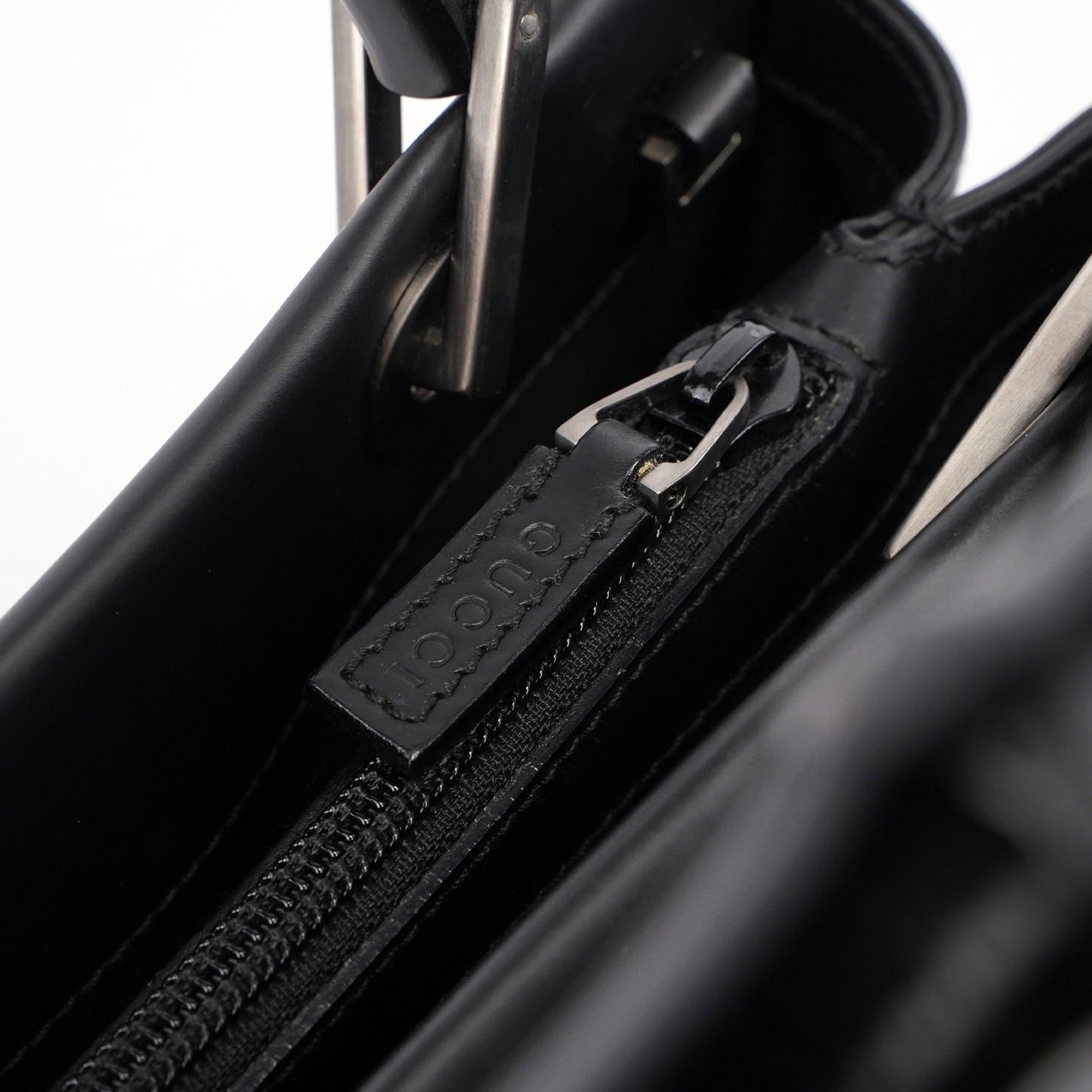 Matte Black Leather Bamboo Tote Bag