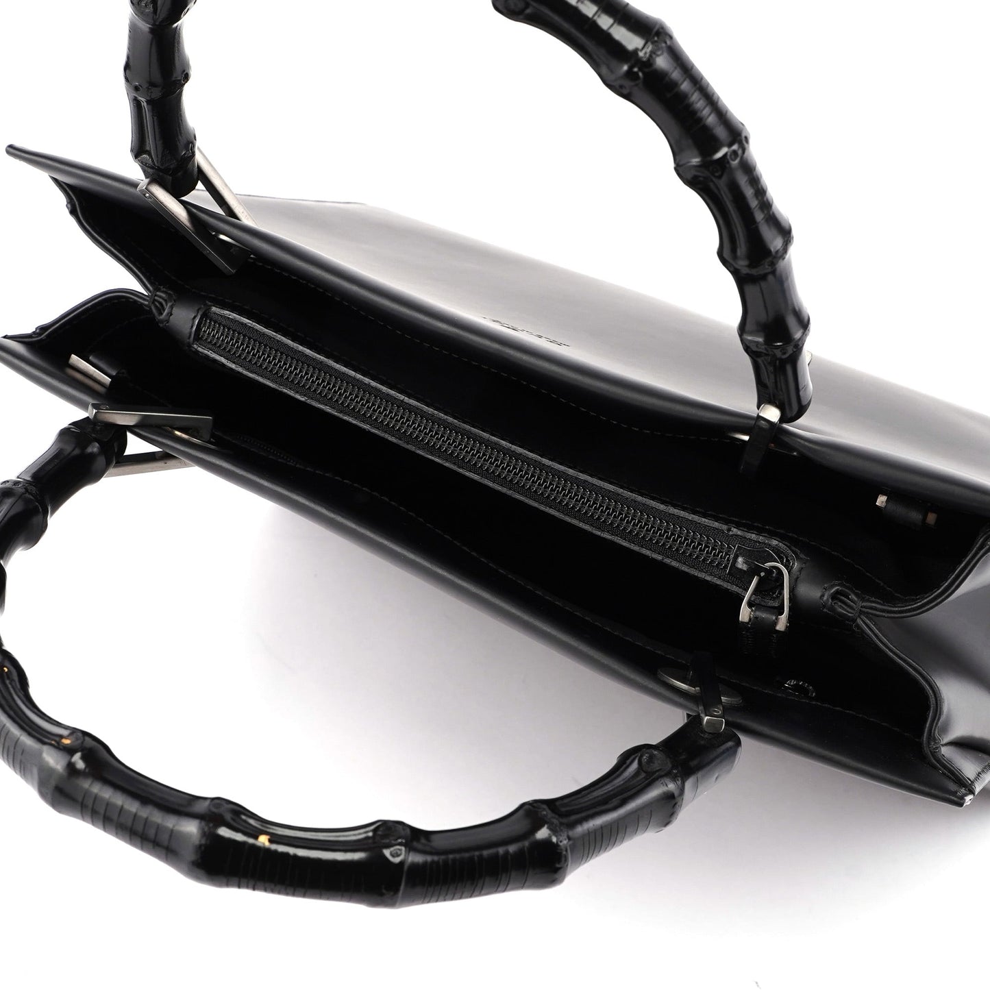 Matte Black Leather Bamboo Tote Bag