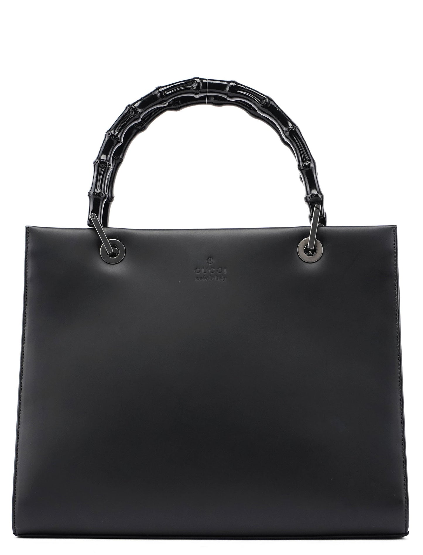 Matte Black Leather Bamboo Tote Bag