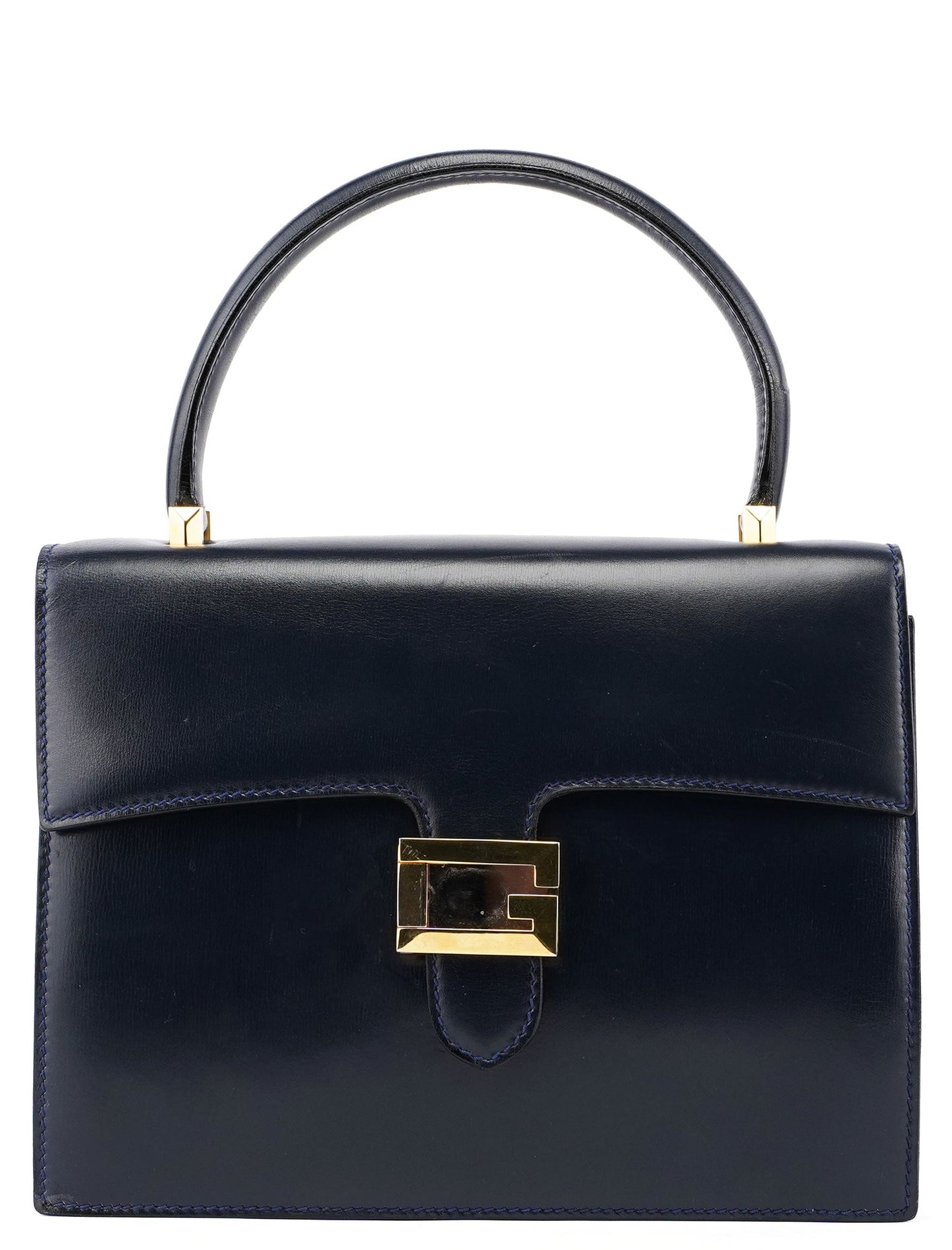 Navy Calfskin Square G Top Handle Bag