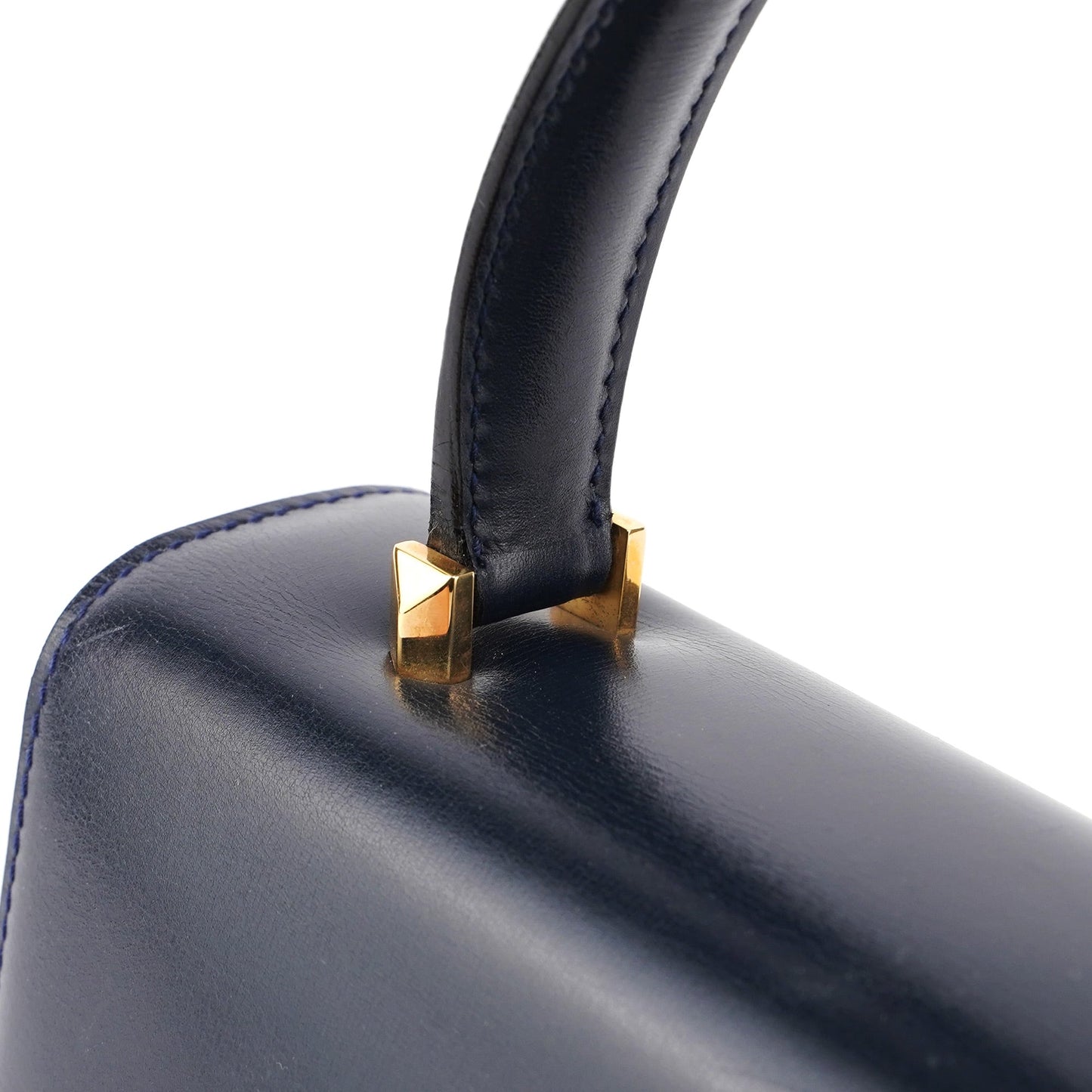 Navy Calfskin Square G Top Handle Bag