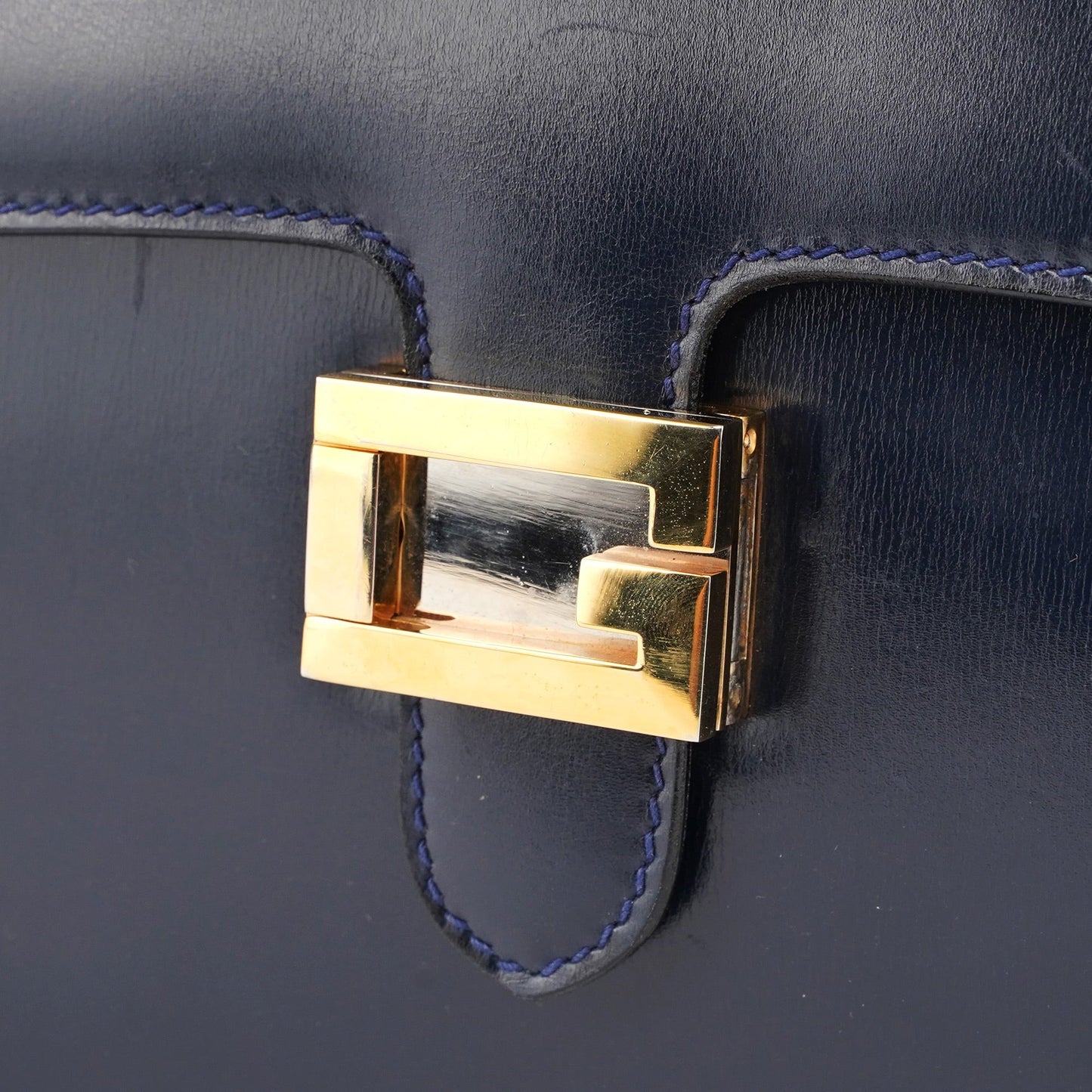 Navy Calfskin Square G Top Handle Bag