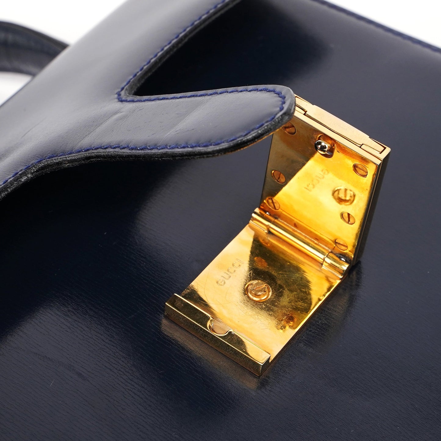 Navy Calfskin Square G Top Handle Bag