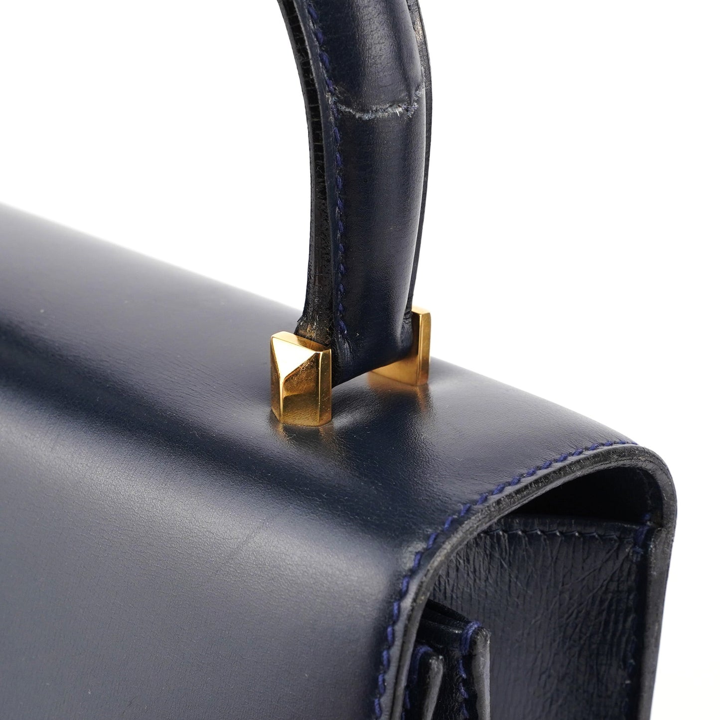 Navy Calfskin Square G Top Handle Bag