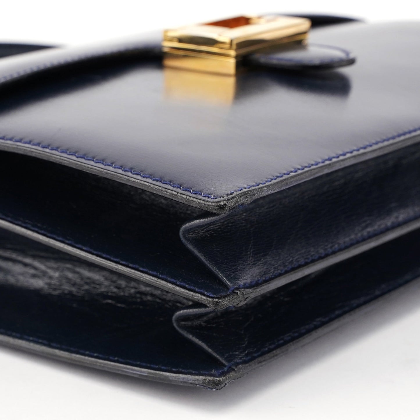 Navy Calfskin Square G Top Handle Bag