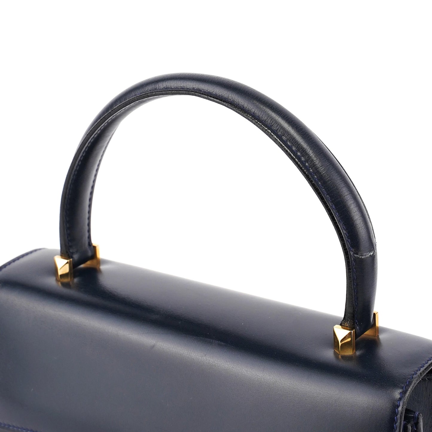 Navy Calfskin Square G Top Handle Bag