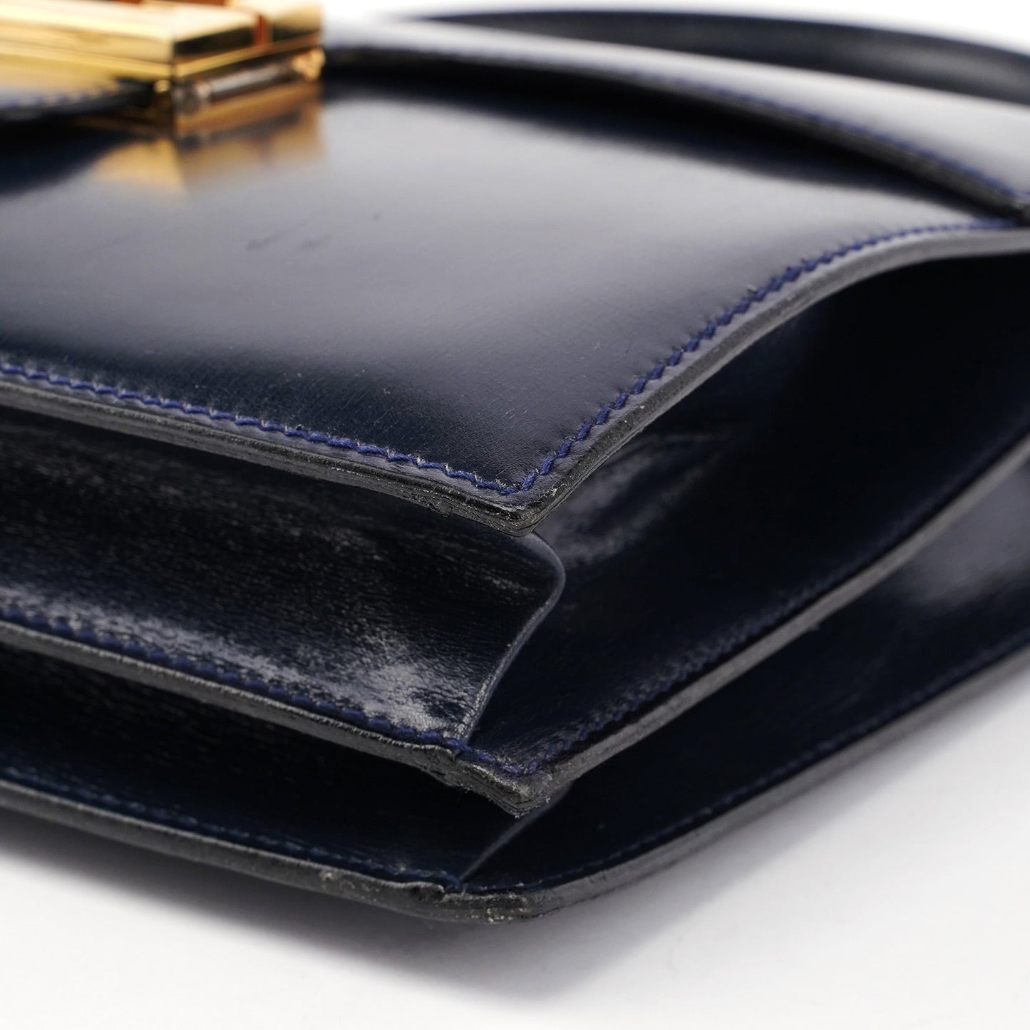 Navy Calfskin Square G Top Handle Bag