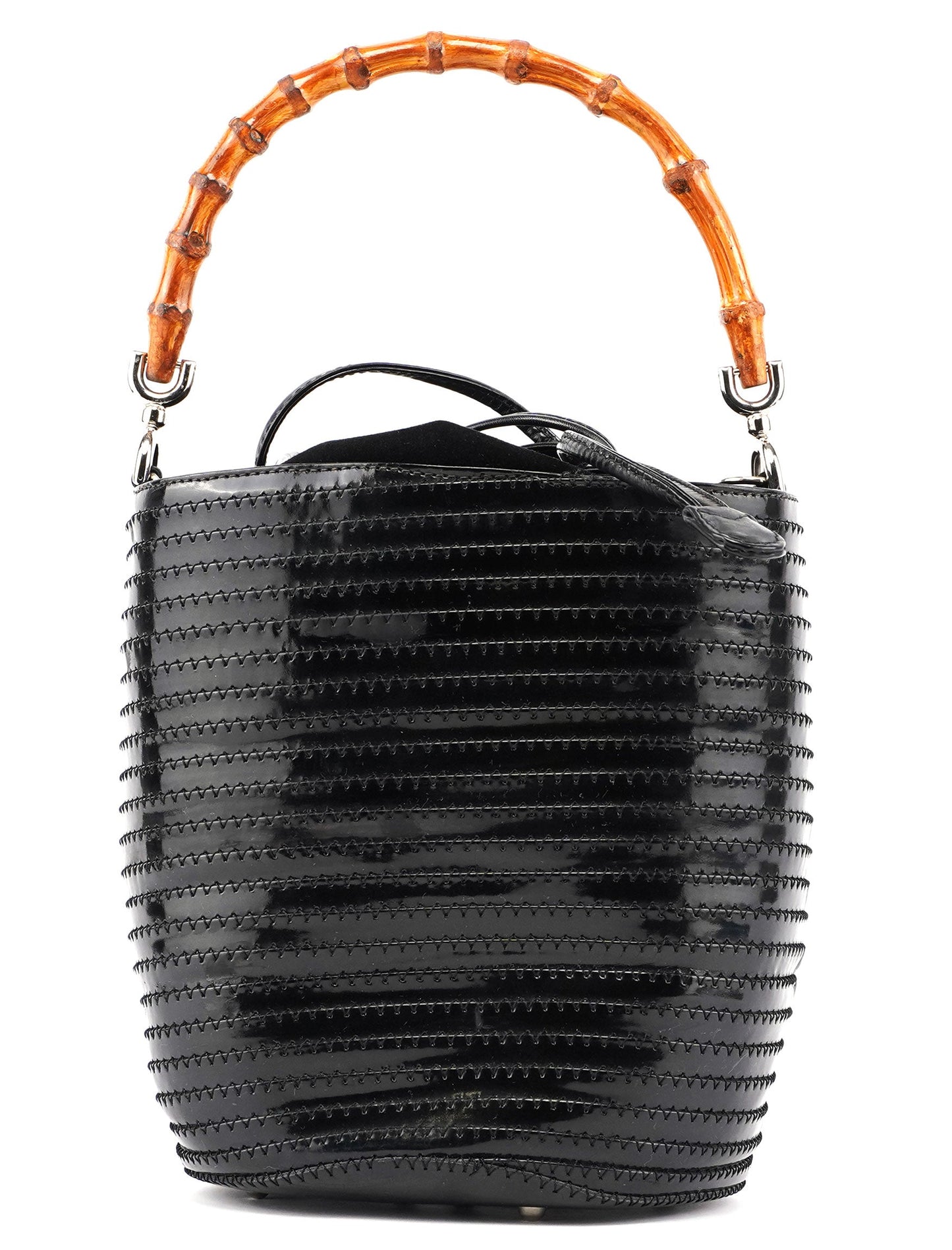 Patent Leather Quilted Bamboo Buckle Bag