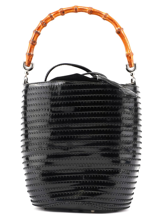 Patent Leather Quilted Bamboo Buckle Bag