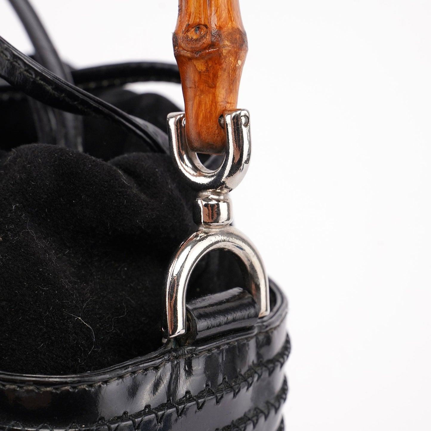 Patent Leather Quilted Bamboo Buckle Bag