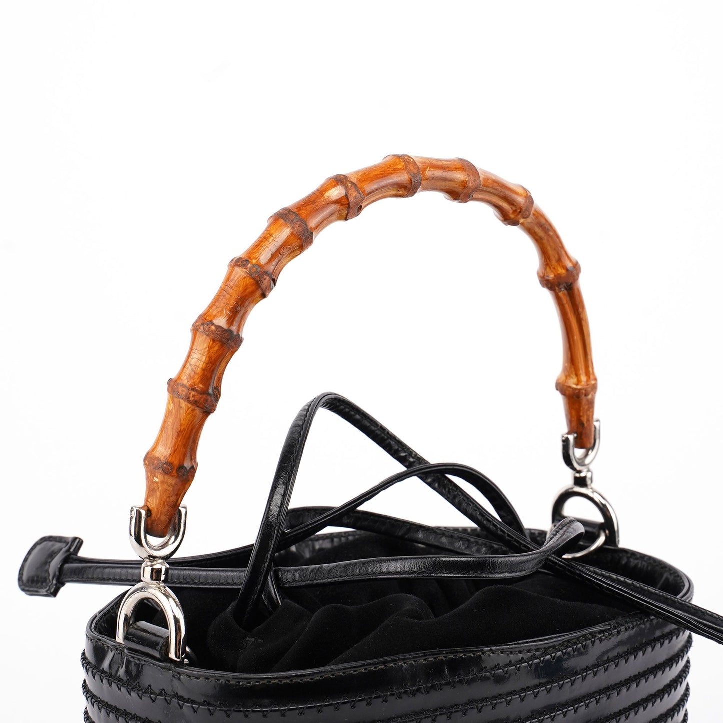 Patent Leather Quilted Bamboo Buckle Bag