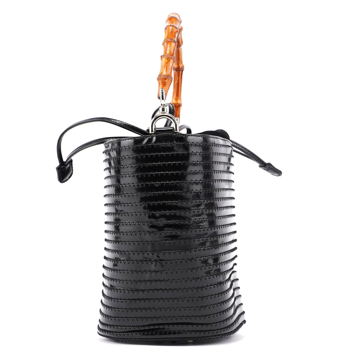 Patent Leather Quilted Bamboo Buckle Bag