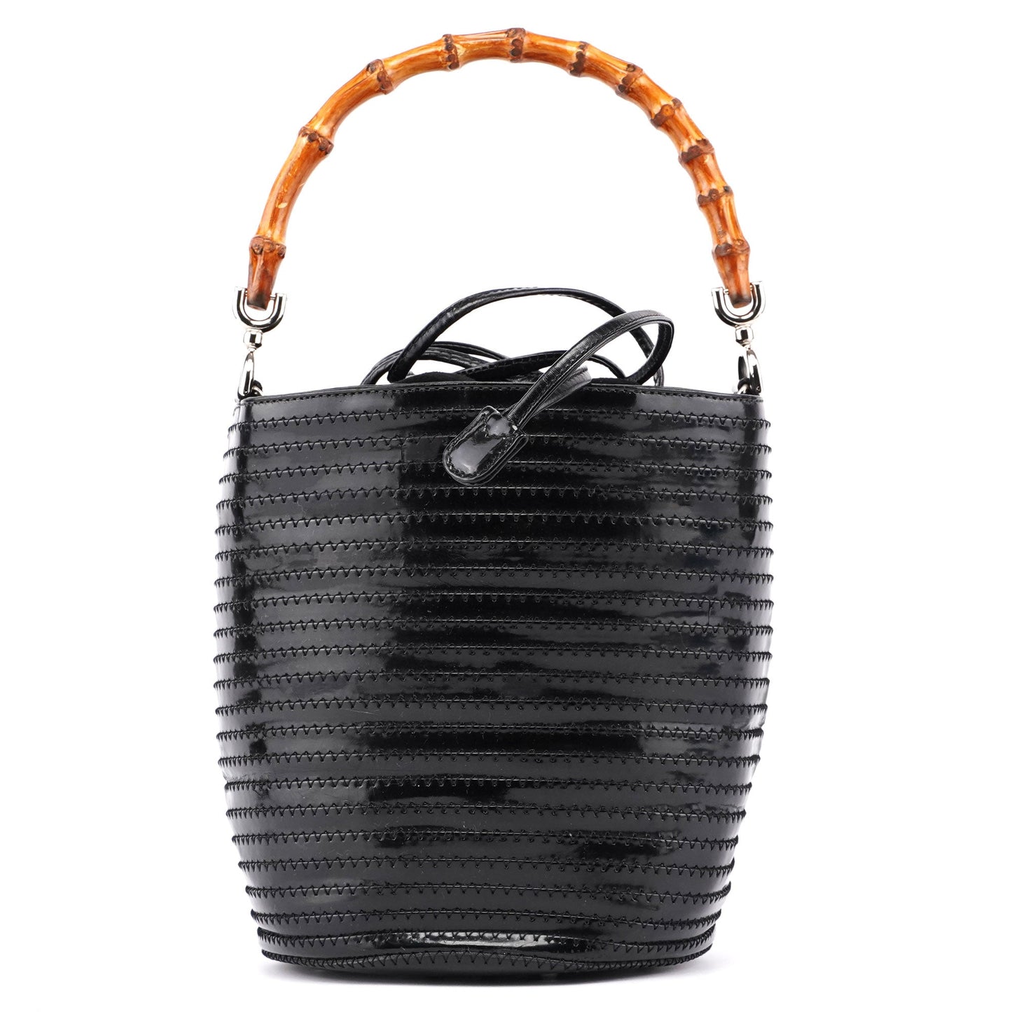 Patent Leather Quilted Bamboo Buckle Bag