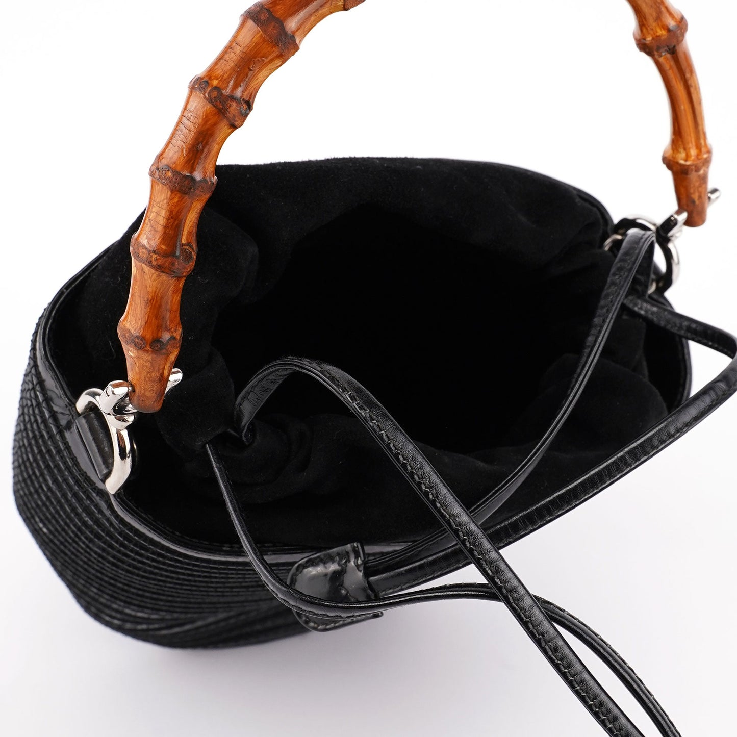 Patent Leather Quilted Bamboo Buckle Bag