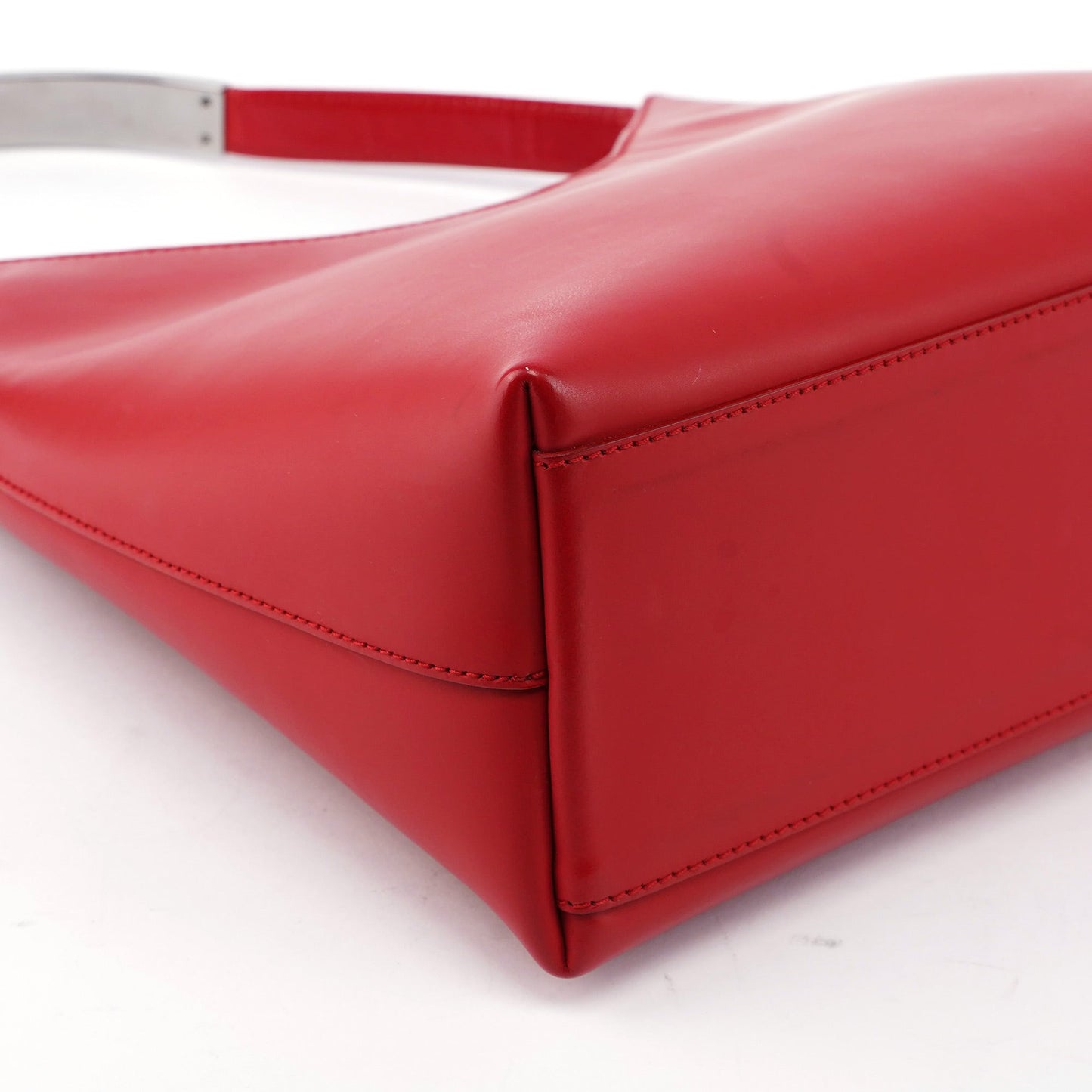 Red Calfskin Hobo Shoulder Bag