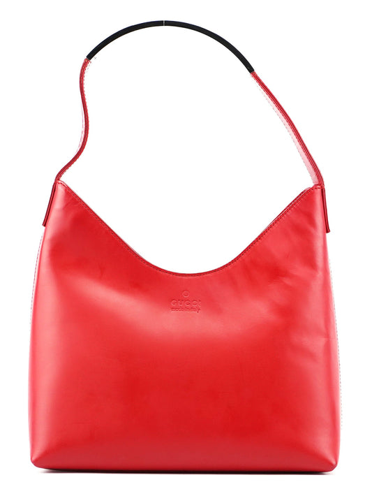 Red Calfskin Hobo Shoulder Bag