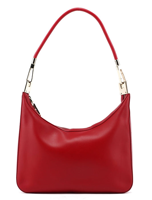Red Calfskin Hobo Shoulder Bag
