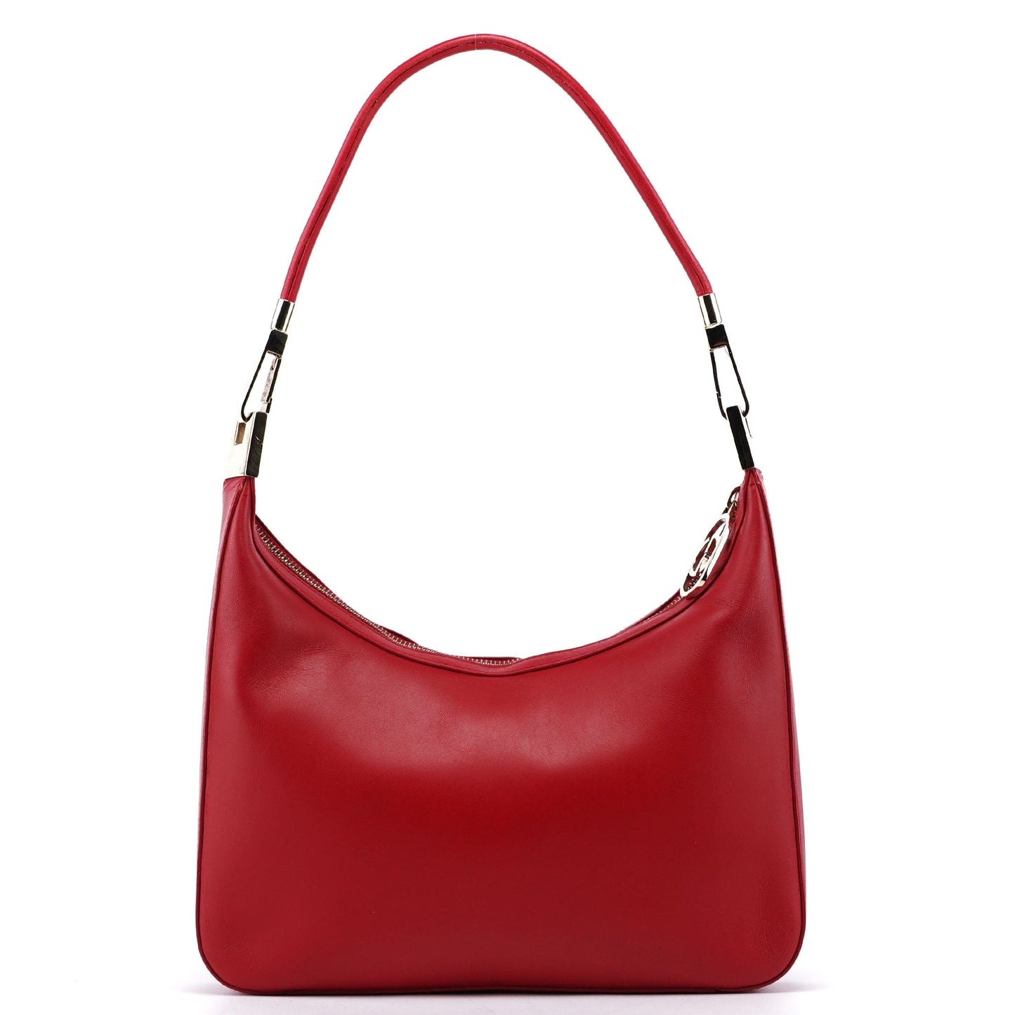 Red Calfskin Hobo Shoulder Bag