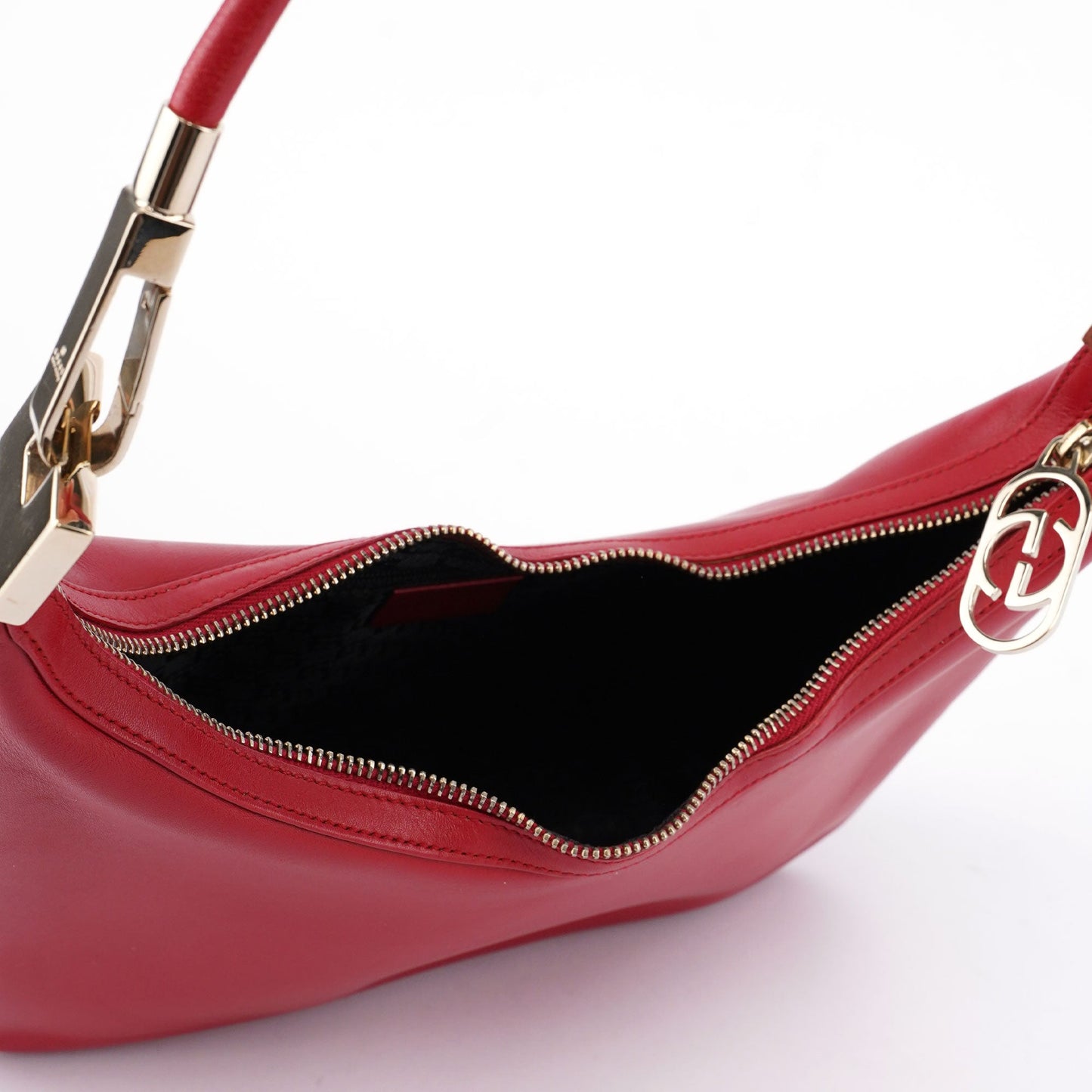 Red Calfskin Hobo Shoulder Bag