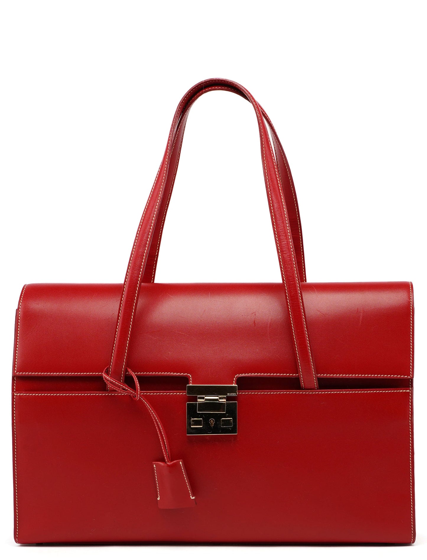 Red Calfskin Keylock Tote Bag