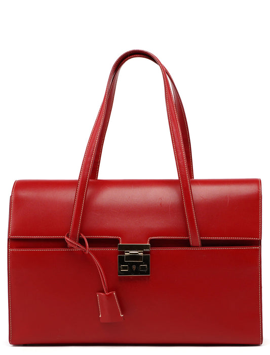 Red Calfskin Keylock Tote Bag
