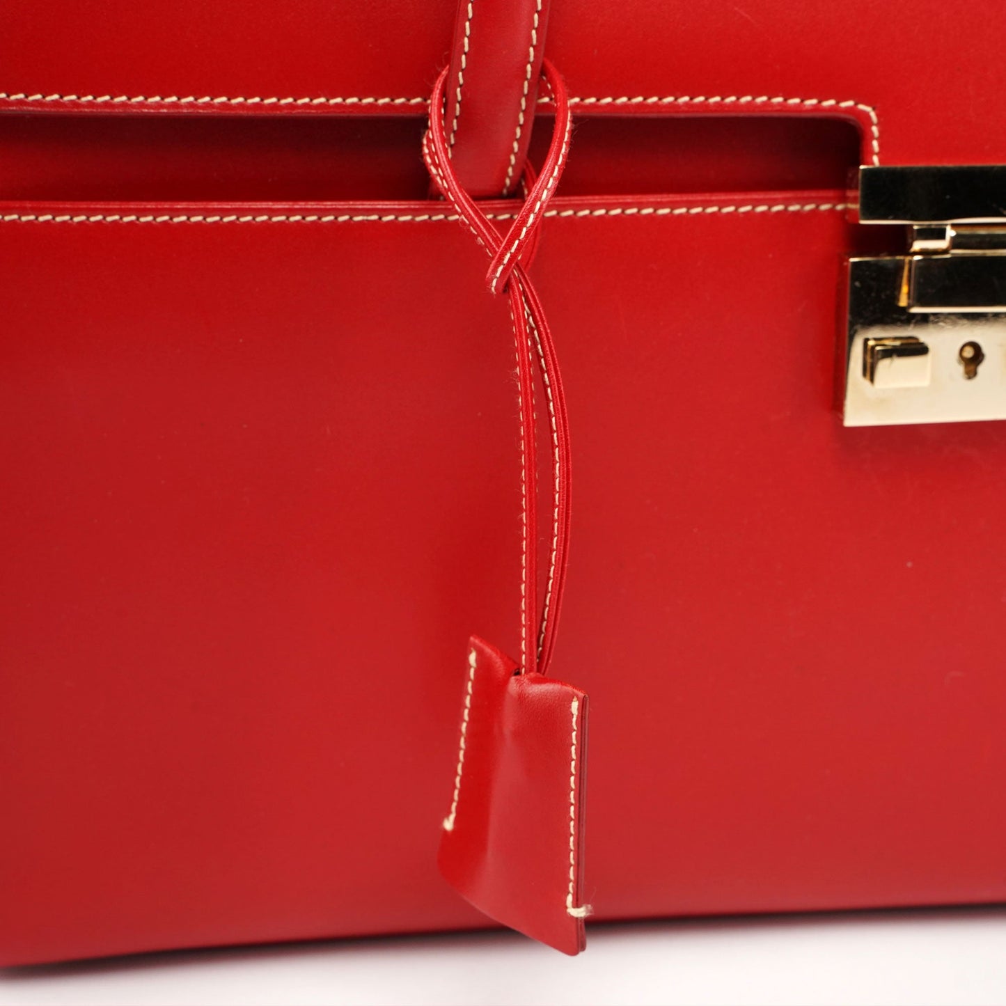Red Calfskin Keylock Tote Bag