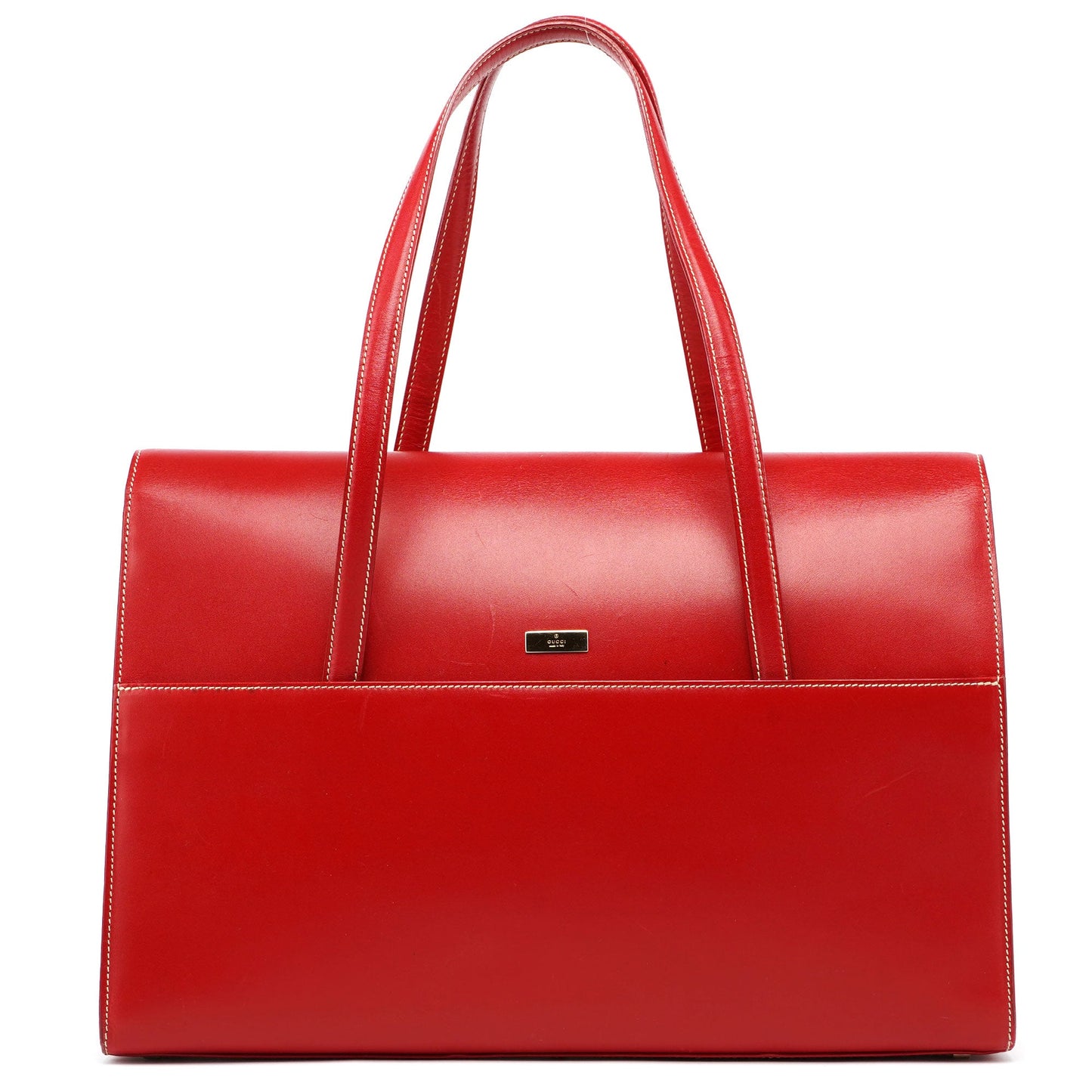 Red Calfskin Keylock Tote Bag