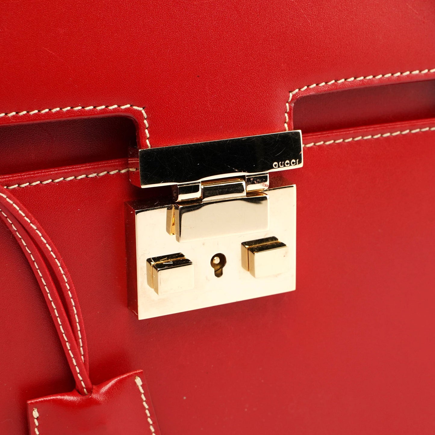 Red Calfskin Keylock Tote Bag