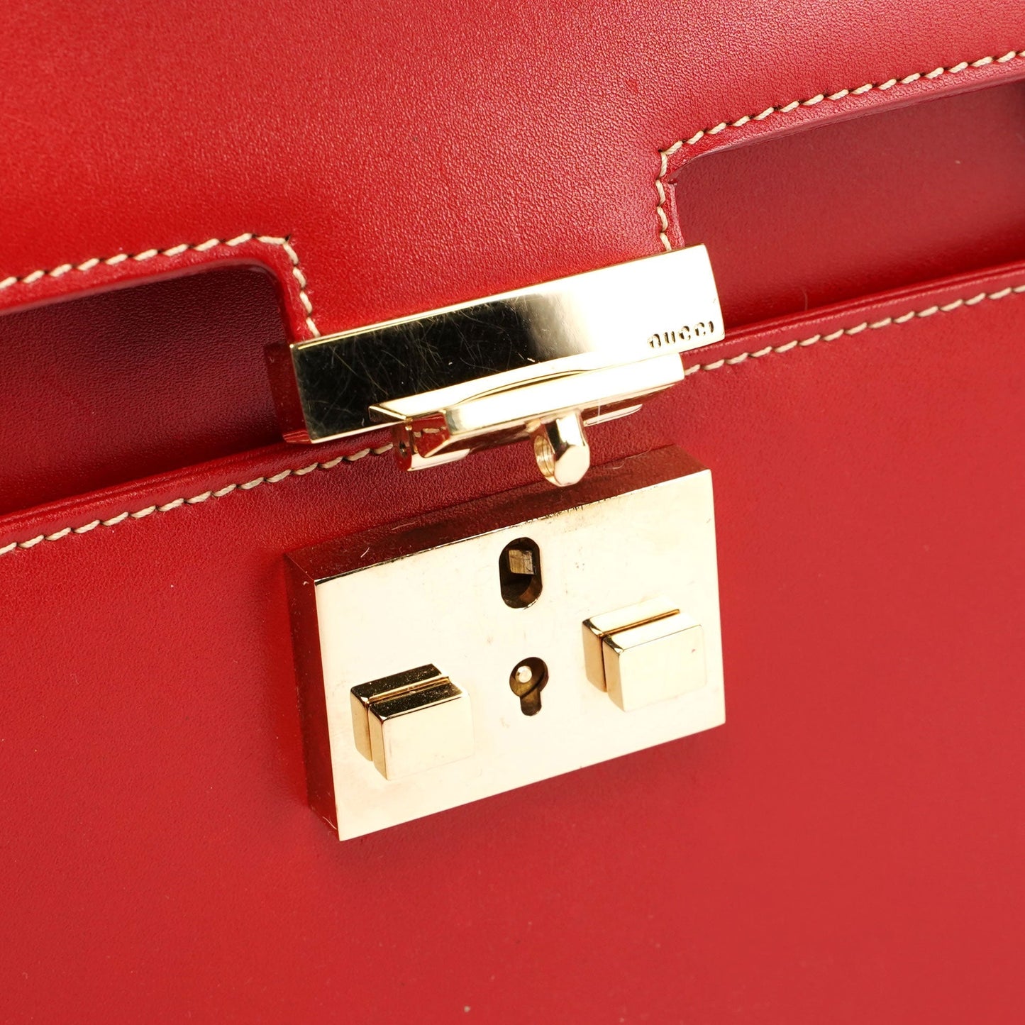 Red Calfskin Keylock Tote Bag
