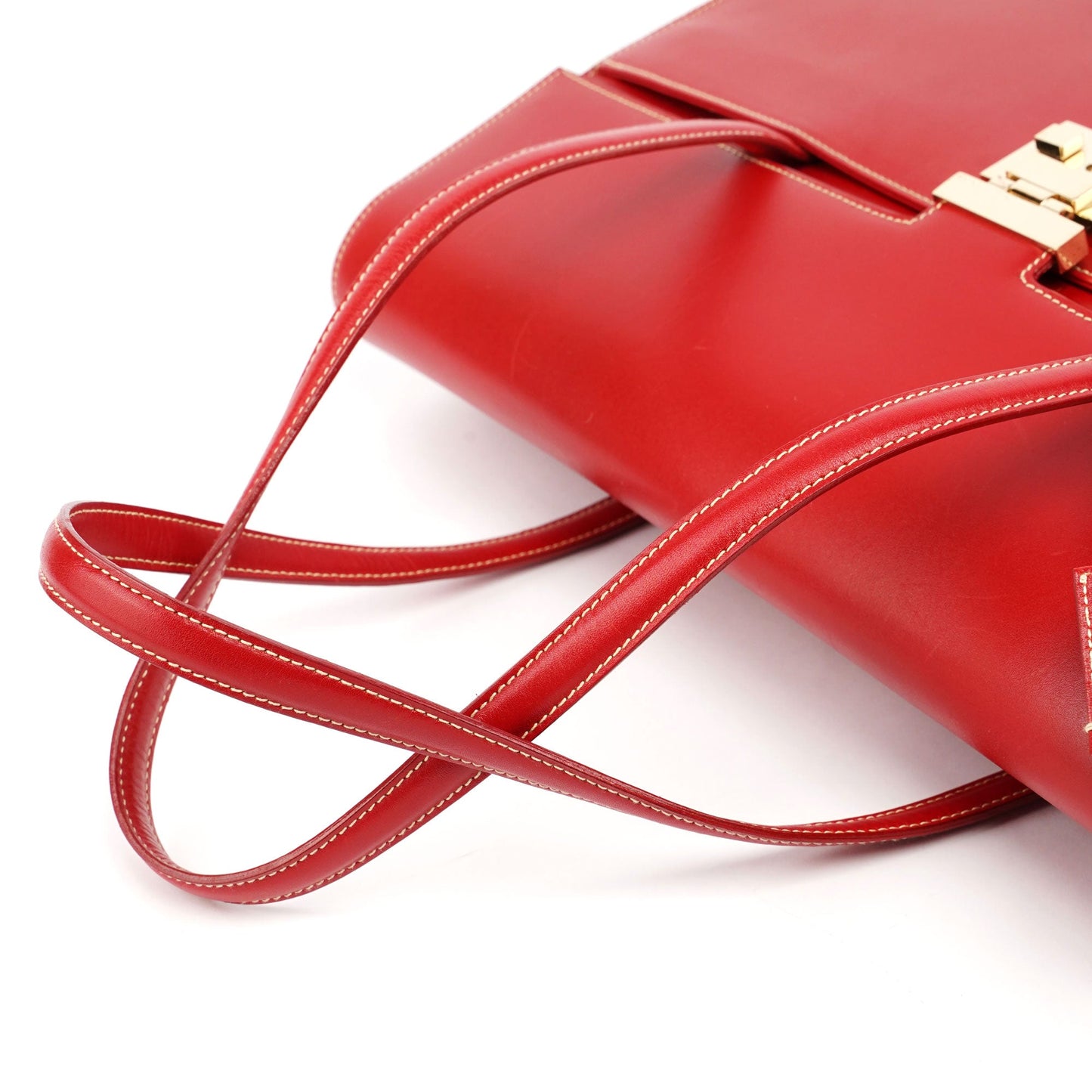 Red Calfskin Keylock Tote Bag