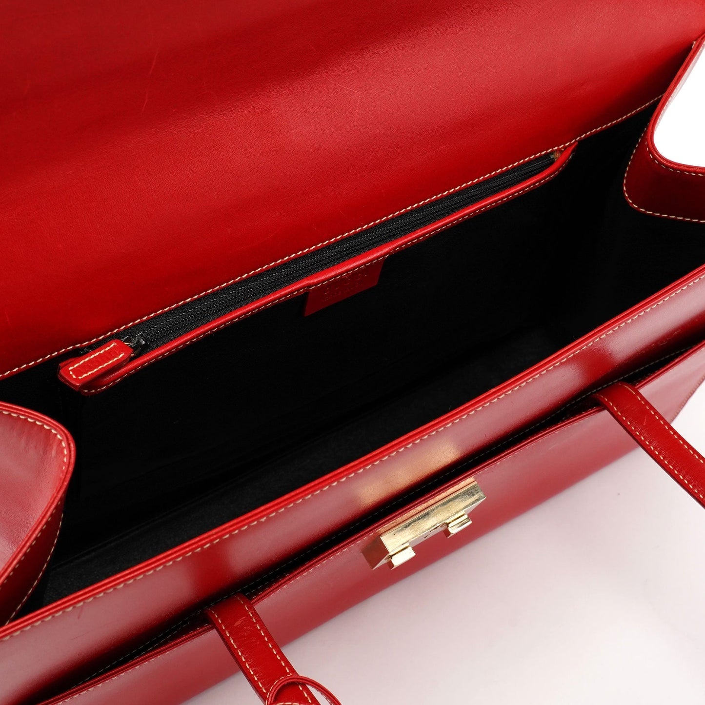 Red Calfskin Keylock Tote Bag