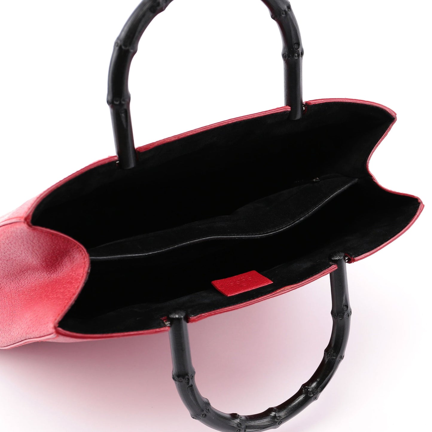 Red Leather Bamboo Tote Bag