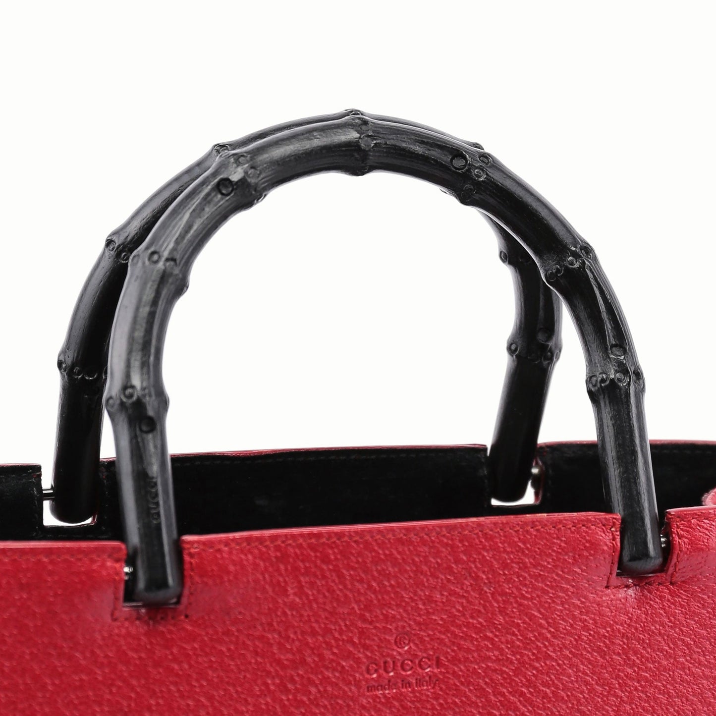 Red Leather Bamboo Tote Bag