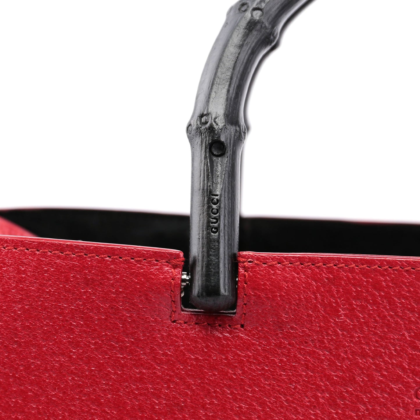 Red Leather Bamboo Tote Bag