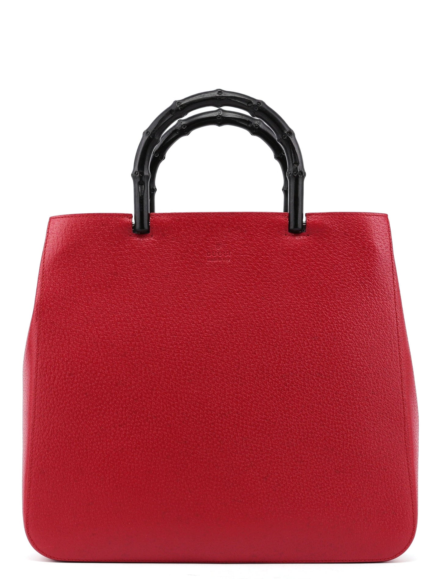 Red Leather Bamboo Tote Bag