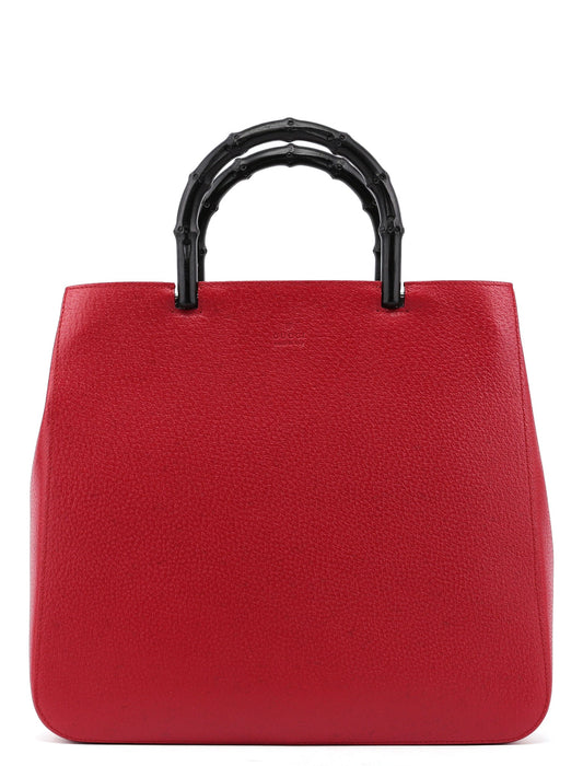 Red Leather Bamboo Tote Bag