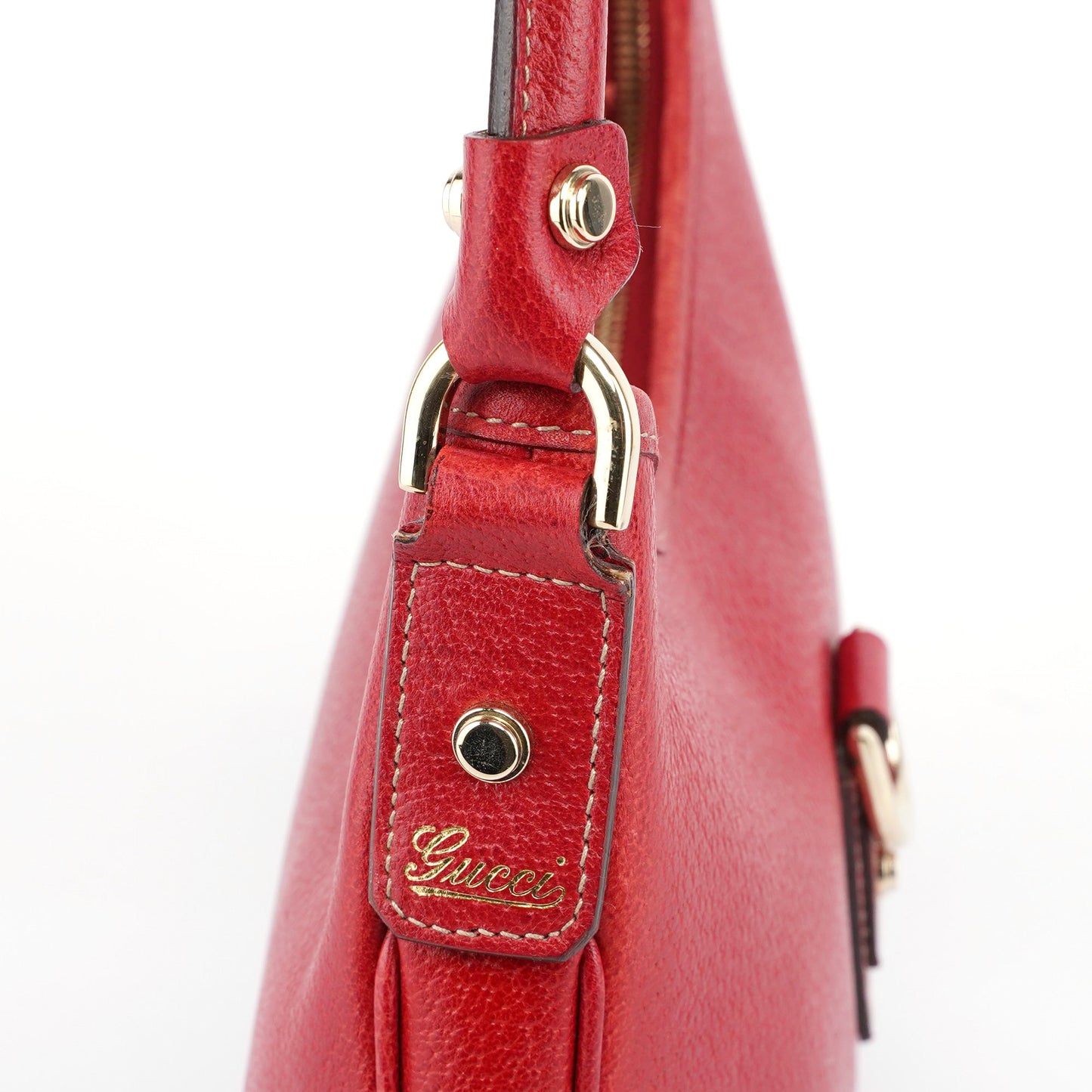 Red Leather D-Ring Shoulder Bag