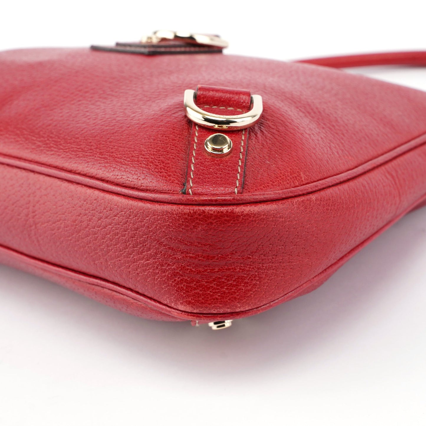 Red Leather D-Ring Shoulder Bag