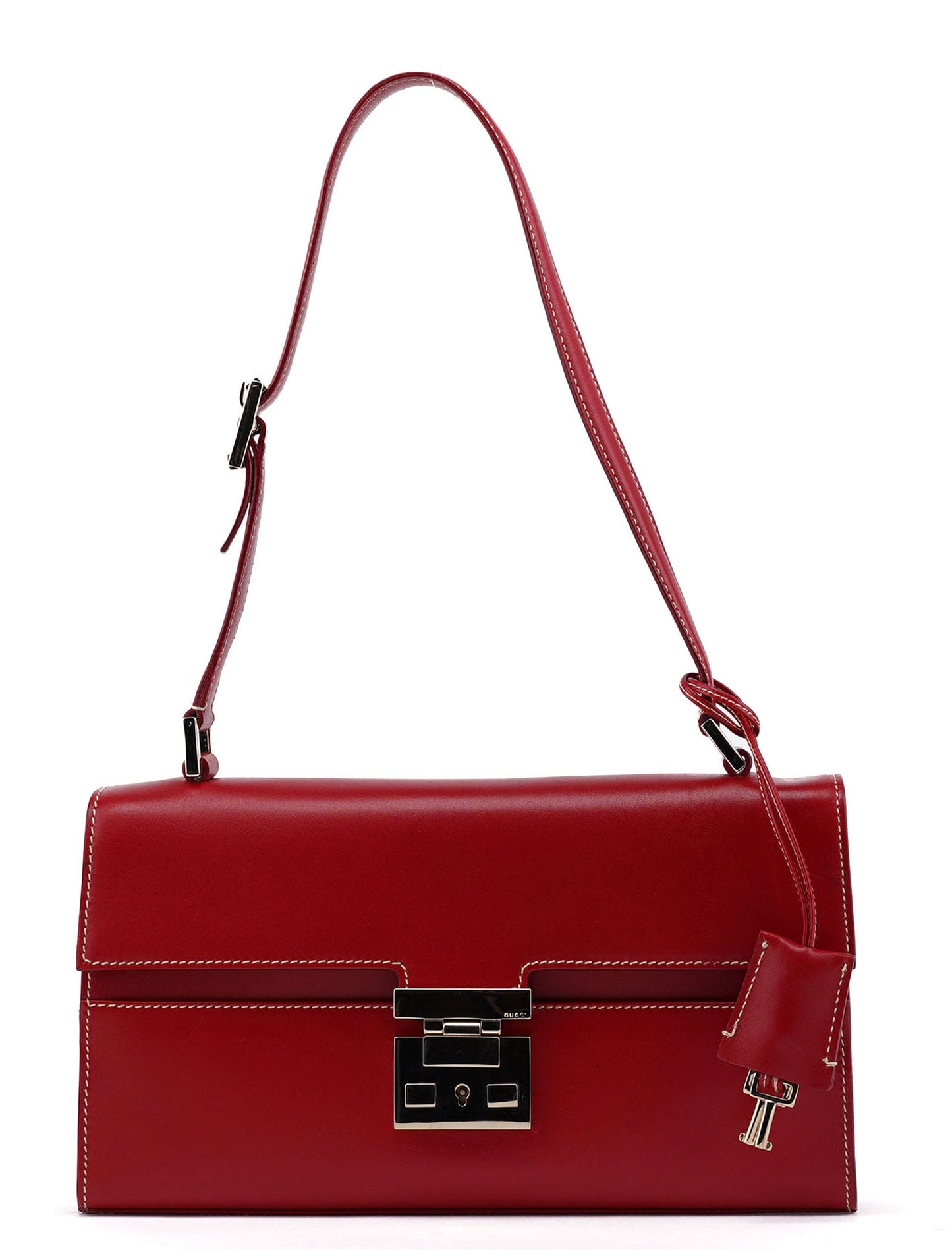 Red Leather Lady Lock Shoulder Bag