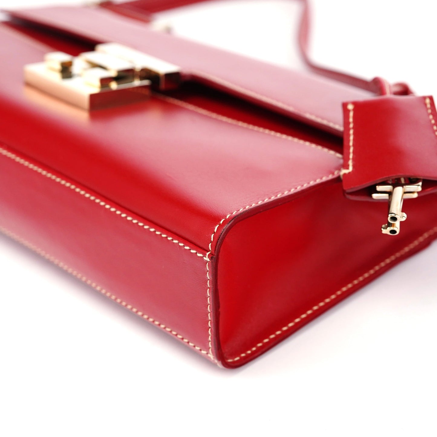 Red Leather Lady Lock Shoulder Bag