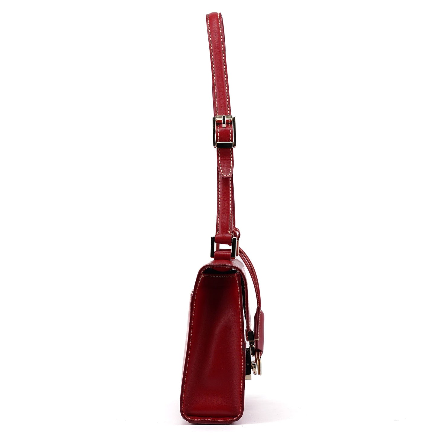 Red Leather Lady Lock Shoulder Bag