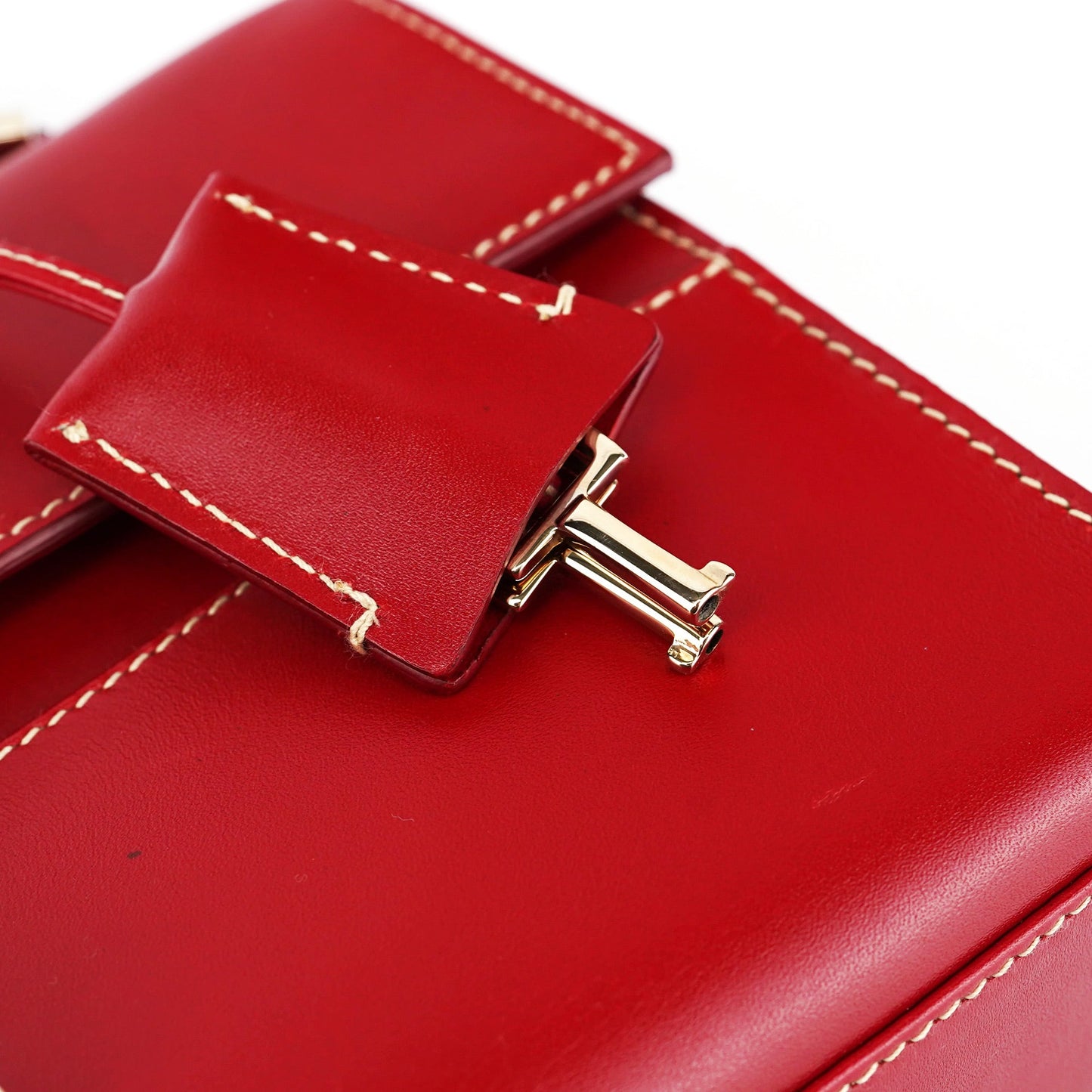 Red Leather Lady Lock Shoulder Bag