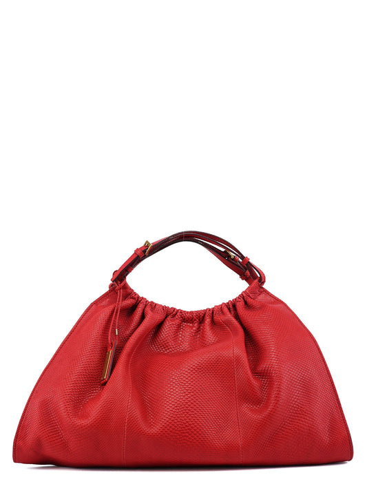 Red Lizard Embossed Dual Handle Bag